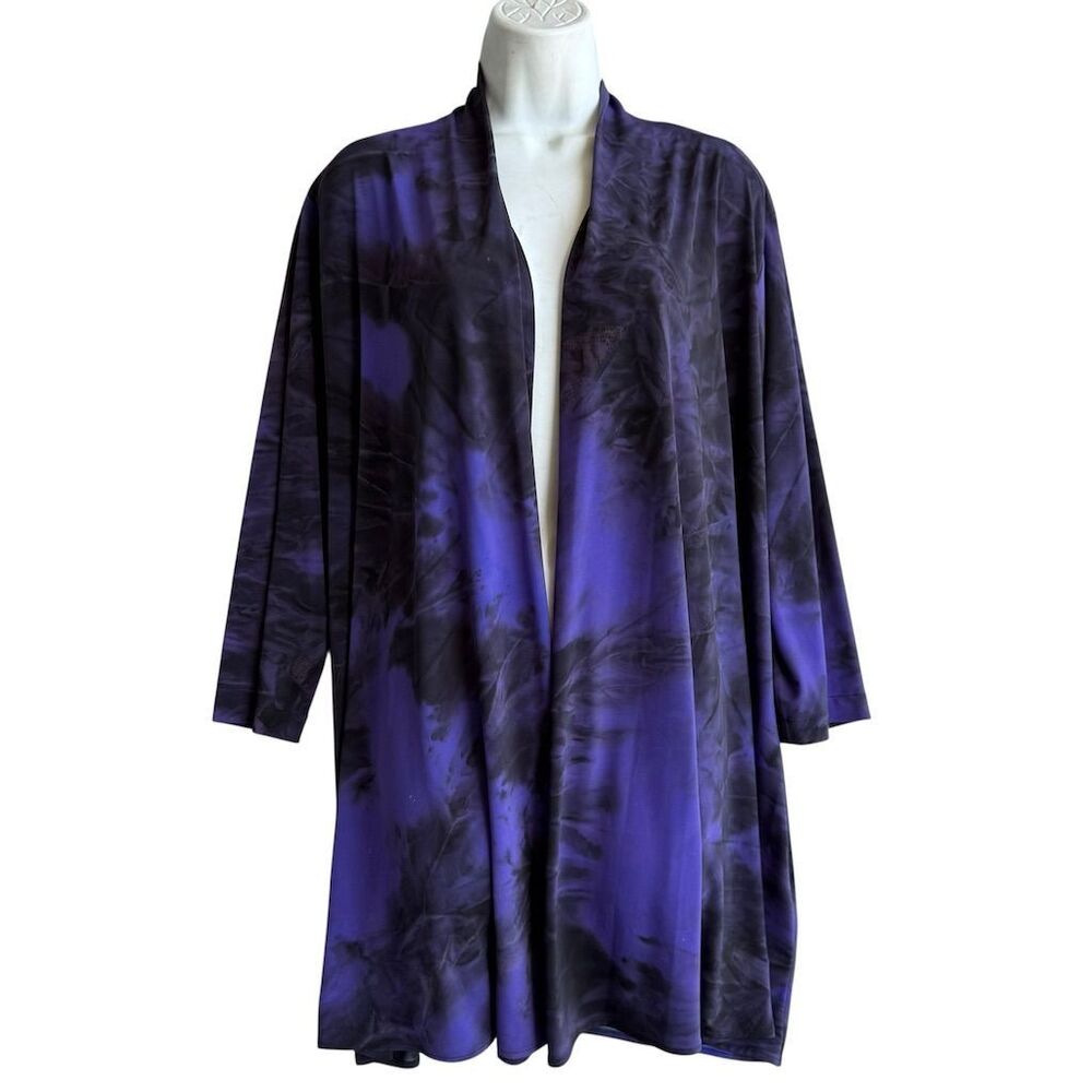 Caroline Rose Tie-Dye Long Cardigan Sweater Women's L Multicolor Open Front